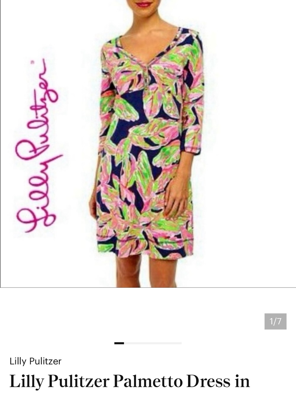 Lilly Pulitzer Navy Shift Dress with Pink & Lime Palm Print